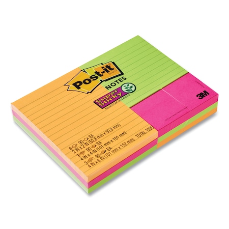 Post-It Pads, Energy Boost Colors, (6) Unruled 1.88x1.88, (3) Note Rule 4x4, (3) Note Rule 4x6, 90 Sht, 12PK 4642-12SSAU